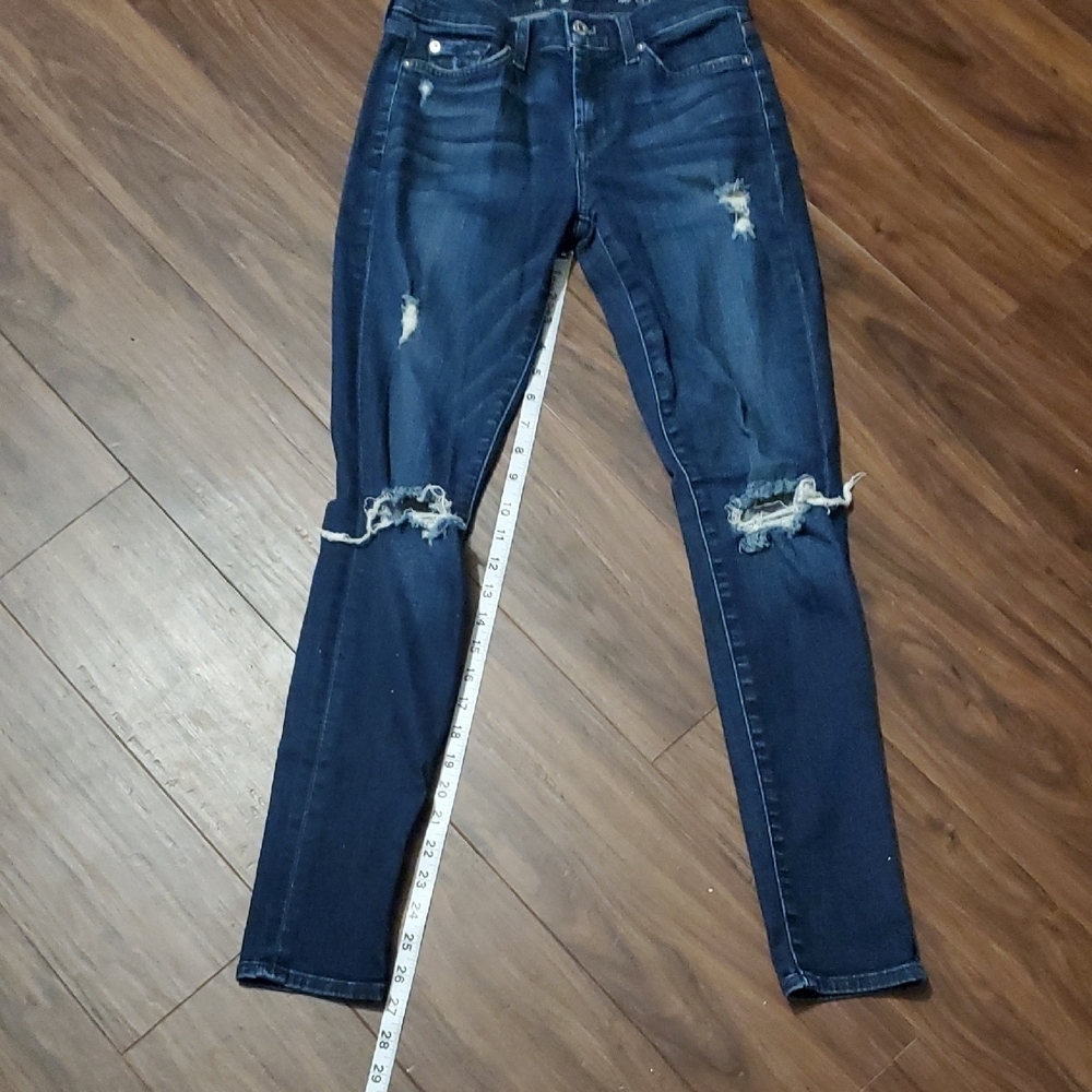 7 For All Mankind Dark Blue Distressed Skinny Jeans - Picture 7 of 7